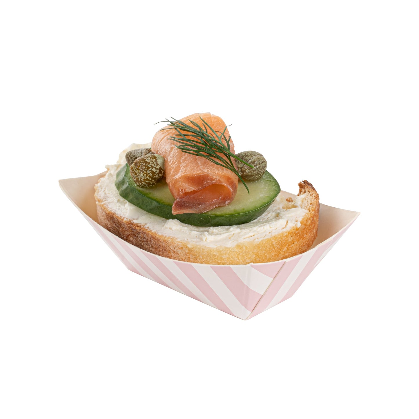 Bio Tek 2 oz Pink and White Stripe Paper Food Tray / Boat - 3 1/4" x 2 1/4" x 1 1/4" - 50 count box