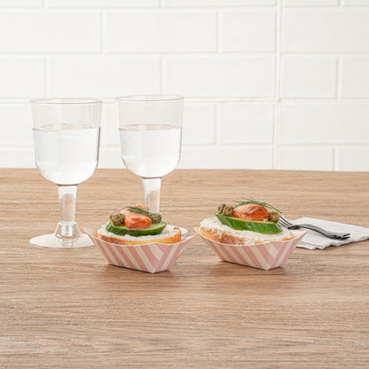 Bio Tek 2 oz Pink and White Stripe Paper Food Tray / Boat - 3 1/4" x 2 1/4" x 1 1/4" - 50 count box