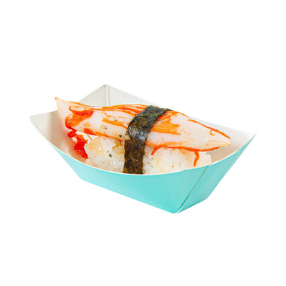 Bio Tek 2 oz Turquoise Paper Food Tray / Boat - 3 1/4" x 2 1/4" x 1 1/4" - 400 count box