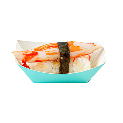 Bio Tek 2 oz Turquoise Paper Food Tray / Boat - 3 1/4" x 2 1/4" x 1 1/4" - 50 count box