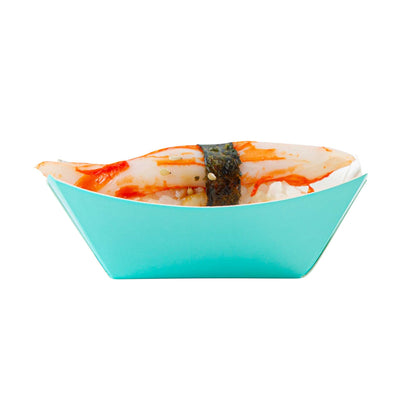 Bio Tek 2 oz Turquoise Paper Food Tray / Boat - 3 1/4" x 2 1/4" x 1 1/4" - 50 count box