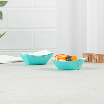 Bio Tek 2 oz Turquoise Paper Food Tray / Boat - 3 1/4" x 2 1/4" x 1 1/4" - 50 count box