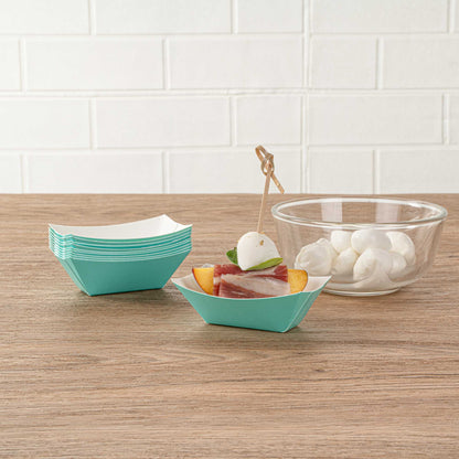 Bio Tek 2 oz Turquoise Paper Food Tray / Boat - 3 1/4" x 2 1/4" x 1 1/4" - 400 count box