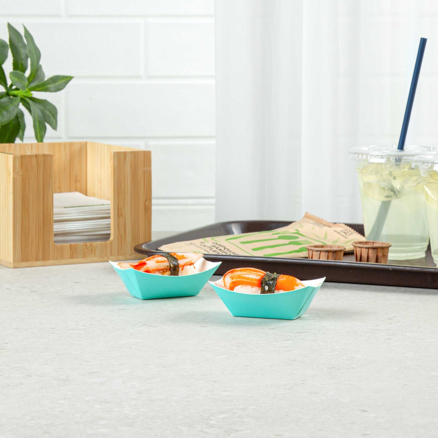 Bio Tek 2 oz Turquoise Paper Food Tray / Boat - 3 1/4" x 2 1/4" x 1 1/4" - 400 count box