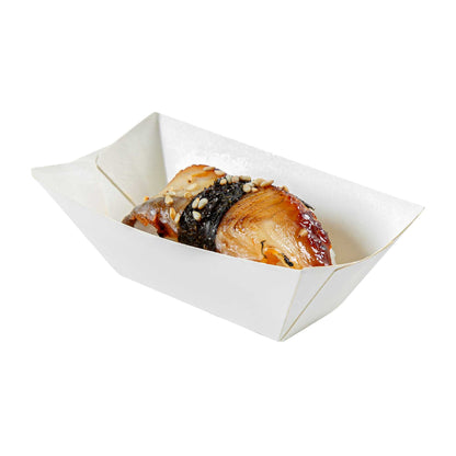Bio Tek 2 oz White Paper Food Tray / Boat - 3 1/4" x 2 1/4" x 1 1/4" - 400 count box