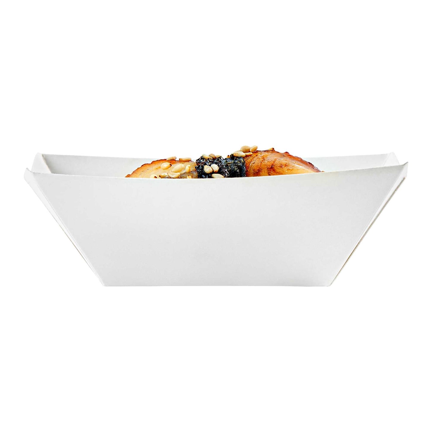 Bio Tek 2 oz White Paper Food Tray / Boat - 3 1/4" x 2 1/4" x 1 1/4" - 50 count box