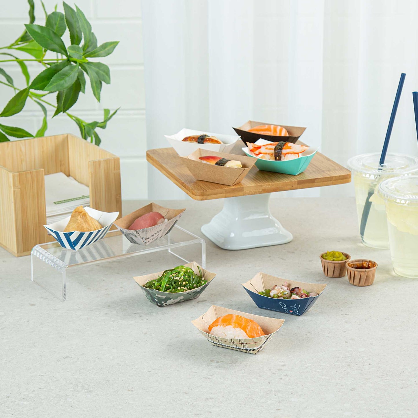 Bio Tek 2 oz White Paper Food Tray / Boat - 3 1/4" x 2 1/4" x 1 1/4" - 50 count box
