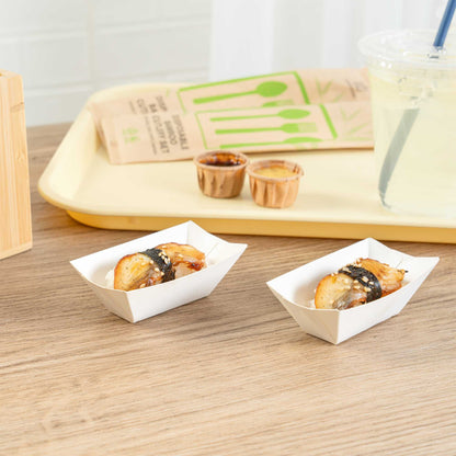 Bio Tek 2 oz White Paper Food Tray / Boat - 3 1/4" x 2 1/4" x 1 1/4" - 400 count box