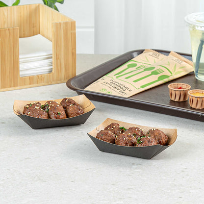 Bio Tek 4 oz Black Paper #25 Food Tray / Boat - 3" x 2" x 1" - 50 count box