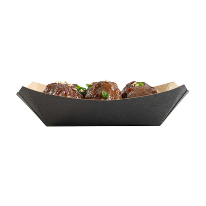 Bio Tek 4 oz Black Paper #25 Food Tray / Boat - 3" x 2" x 1" - 400 count box