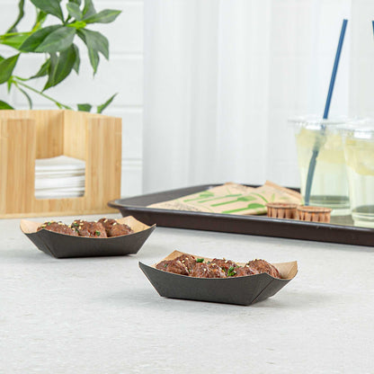 Bio Tek 4 oz Black Paper #25 Food Tray / Boat - 3" x 2" x 1" - 400 count box