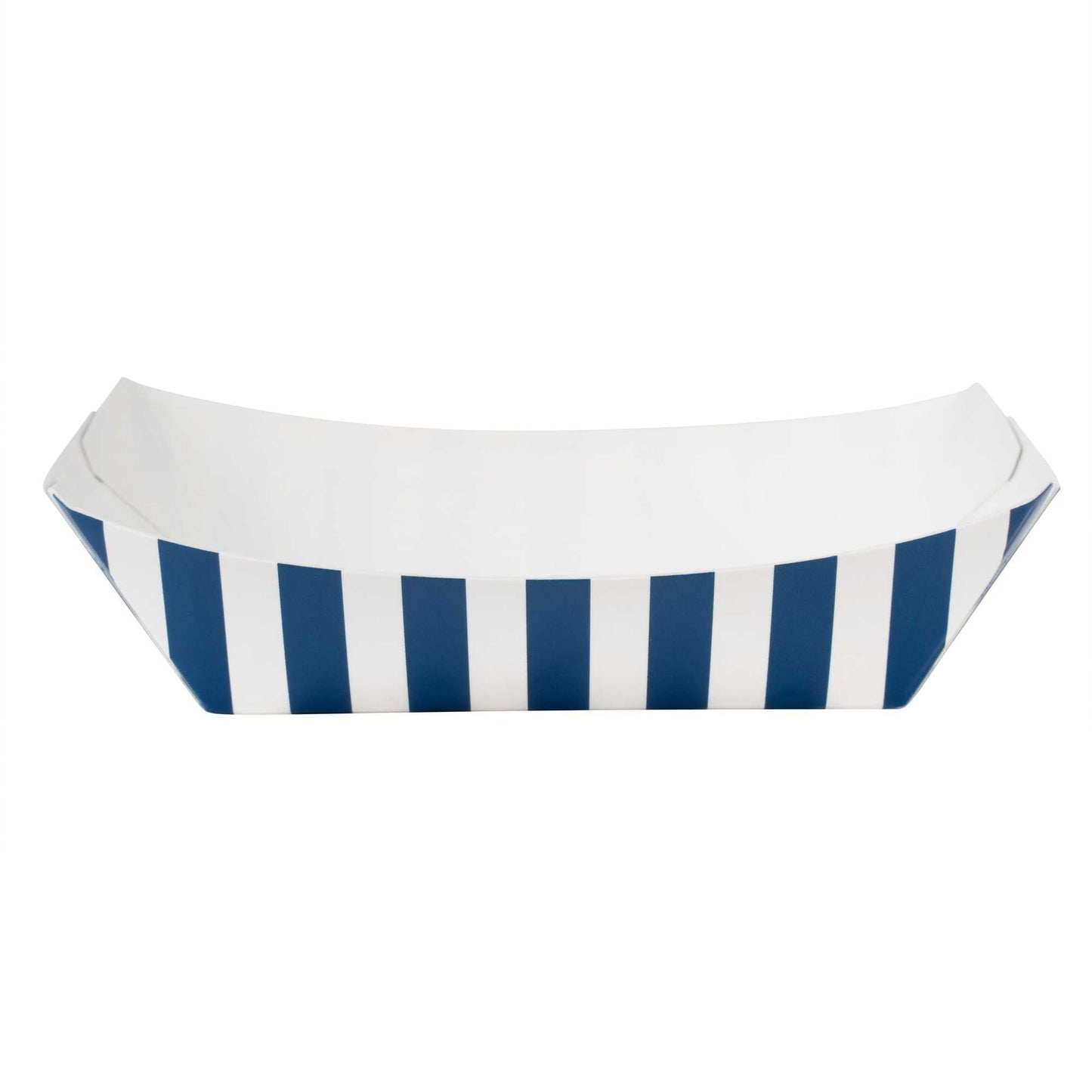 Bio Tek 4 oz Blue and White Stripe Paper #25 Food Tray / Boat - 3" x 2" x 1" - 50 count box