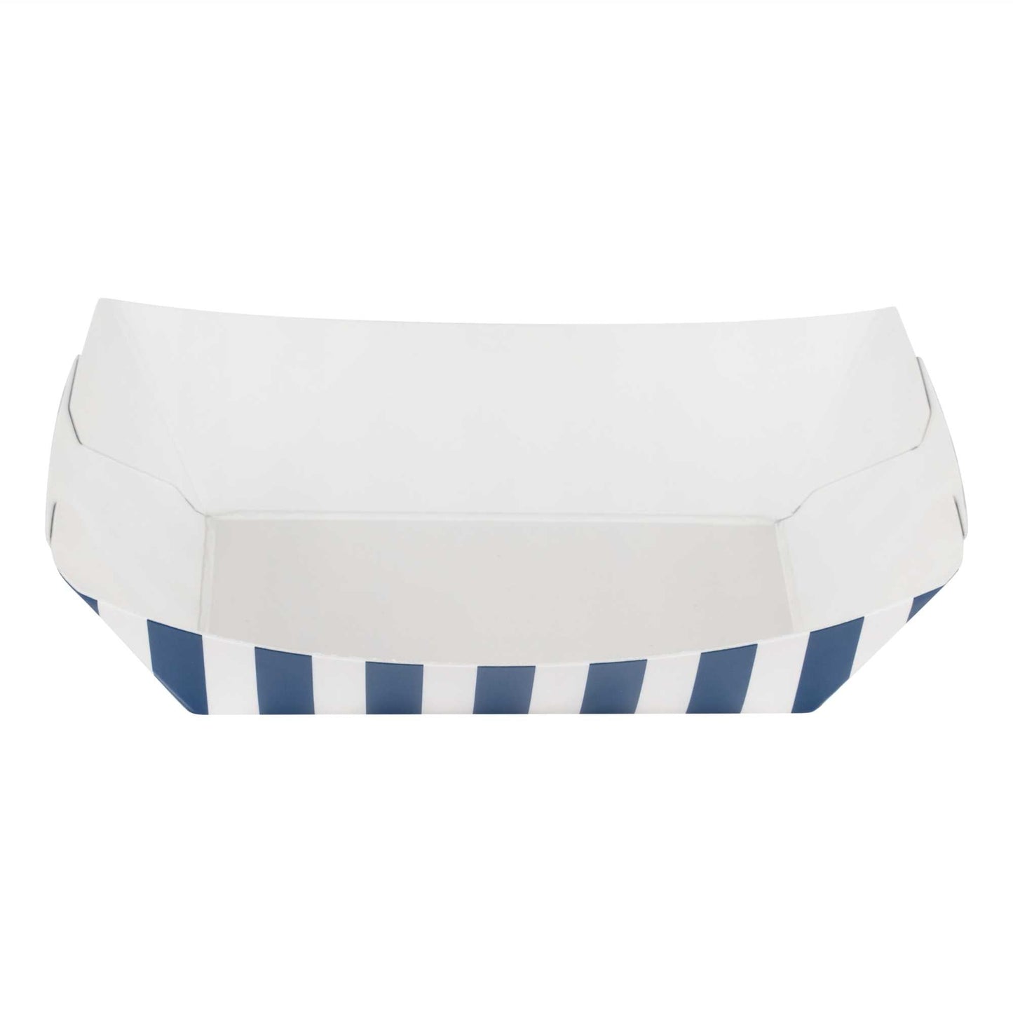 Bio Tek 4 oz Blue and White Stripe Paper #25 Food Tray / Boat - 3" x 2" x 1" - 400 count box