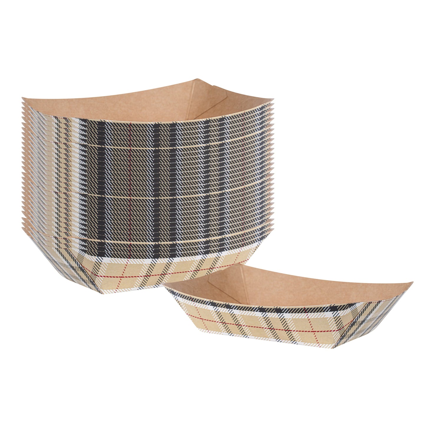 Bio Tek 4 oz Plaid Paper #25 Food Tray / Boat - 3" x 2" x 1" - 400 count box
