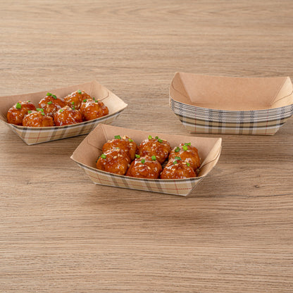 Bio Tek 4 oz Plaid Paper #25 Food Tray / Boat - 3" x 2" x 1" - 50 count box