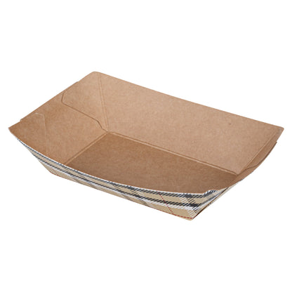 Bio Tek 4 oz Plaid Paper #25 Food Tray / Boat - 3" x 2" x 1" - 50 count box