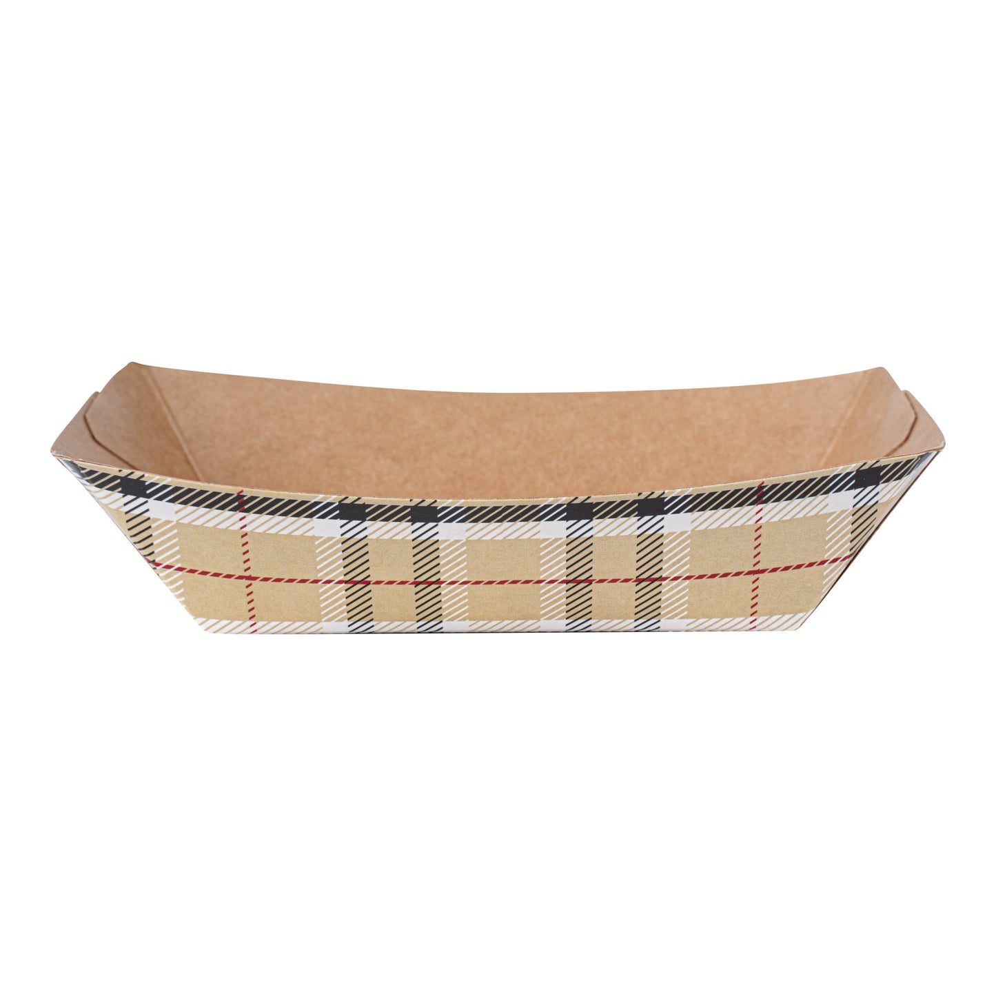 Bio Tek 4 oz Plaid Paper #25 Food Tray / Boat - 3" x 2" x 1" - 400 count box