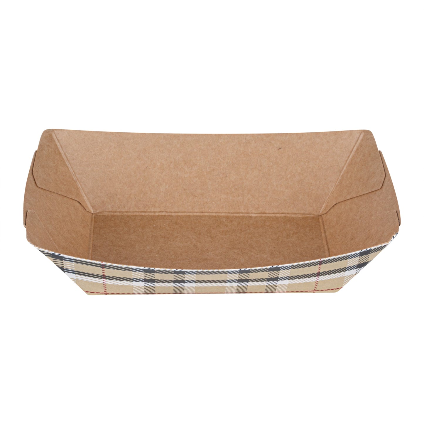 Bio Tek 4 oz Plaid Paper #25 Food Tray / Boat - 3" x 2" x 1" - 400 count box