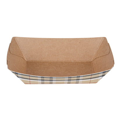 Bio Tek 4 oz Plaid Paper #25 Food Tray / Boat - 3" x 2" x 1" - 400 count box