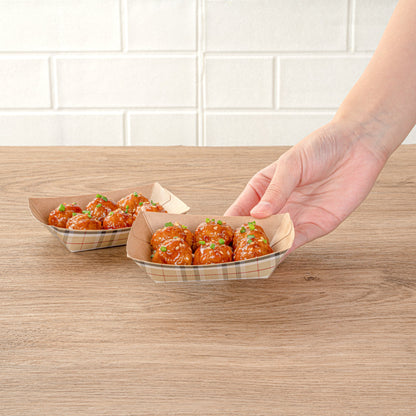 Bio Tek 4 oz Plaid Paper #25 Food Tray / Boat - 3" x 2" x 1" - 400 count box