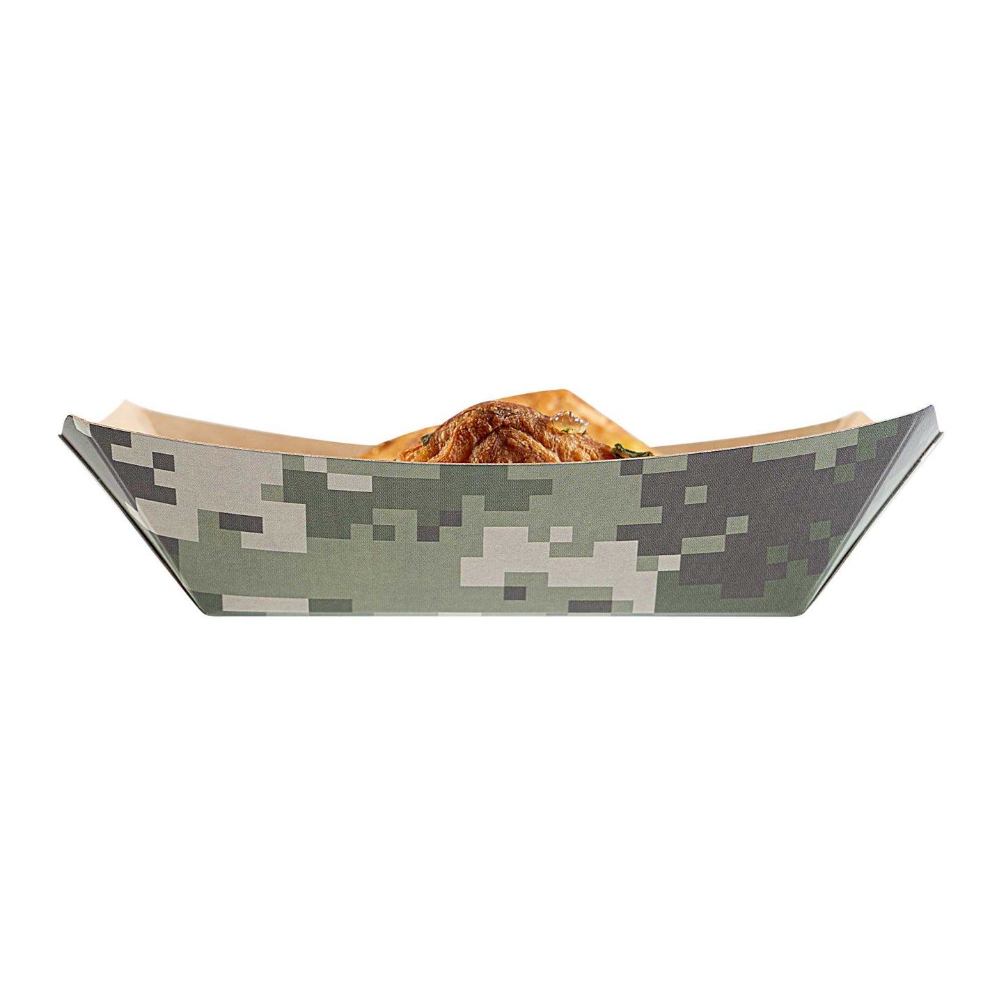 Bio Tek 4 oz Camouflage Paper #25 Food Tray / Boat - 3" x 2" x 1" - 50 count box