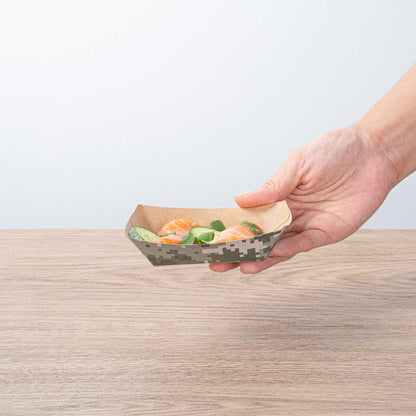 Bio Tek 4 oz Camouflage Paper #25 Food Tray / Boat - 3" x 2" x 1" - 400 count box