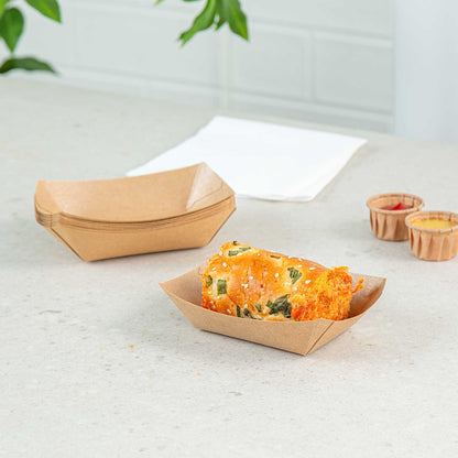 Bio Tek 4 oz Kraft Paper #25 Food Tray / Boat - 3" x 2" x 1" - 50 count box