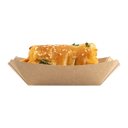Bio Tek 4 oz Kraft Paper #25 Food Tray / Boat - 3" x 2" x 1" - 50 count box