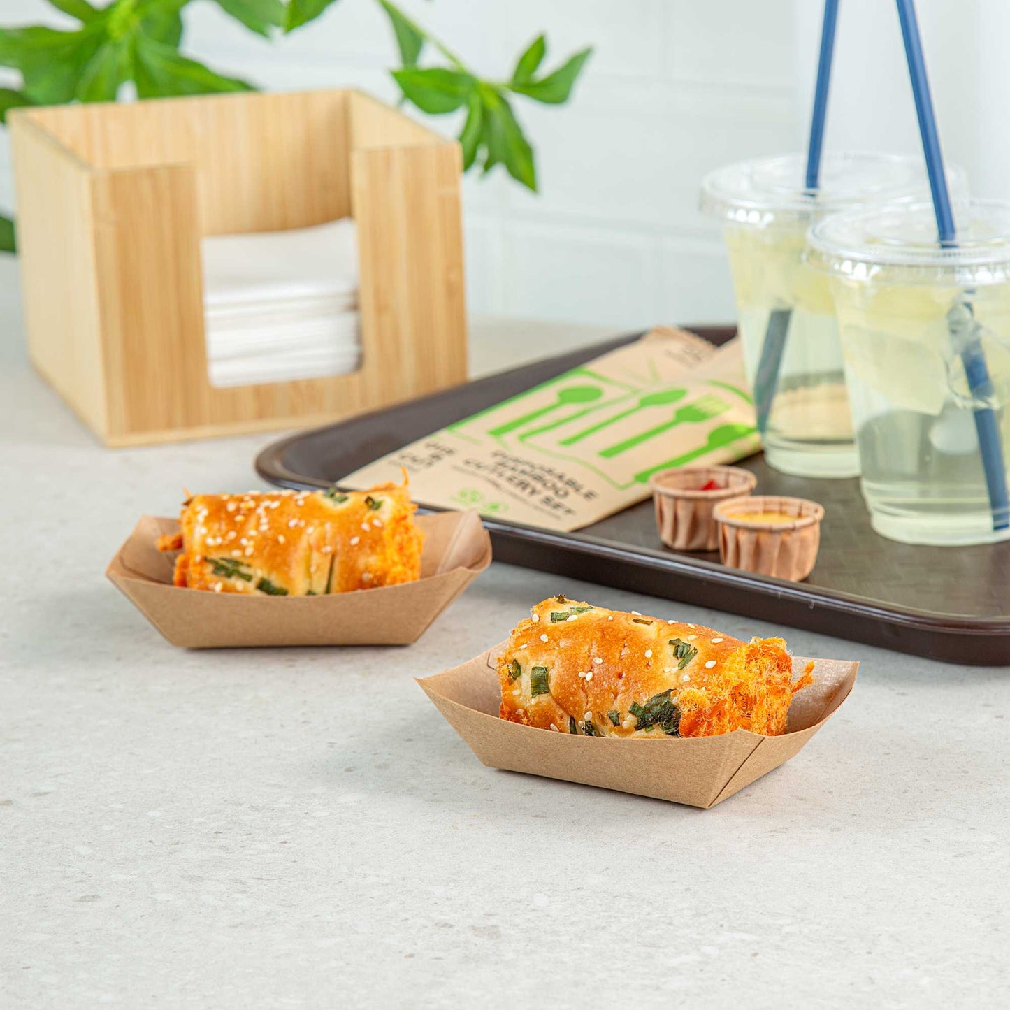 Bio Tek 4 oz Kraft Paper #25 Food Tray / Boat - 3" x 2" x 1" - 50 count box