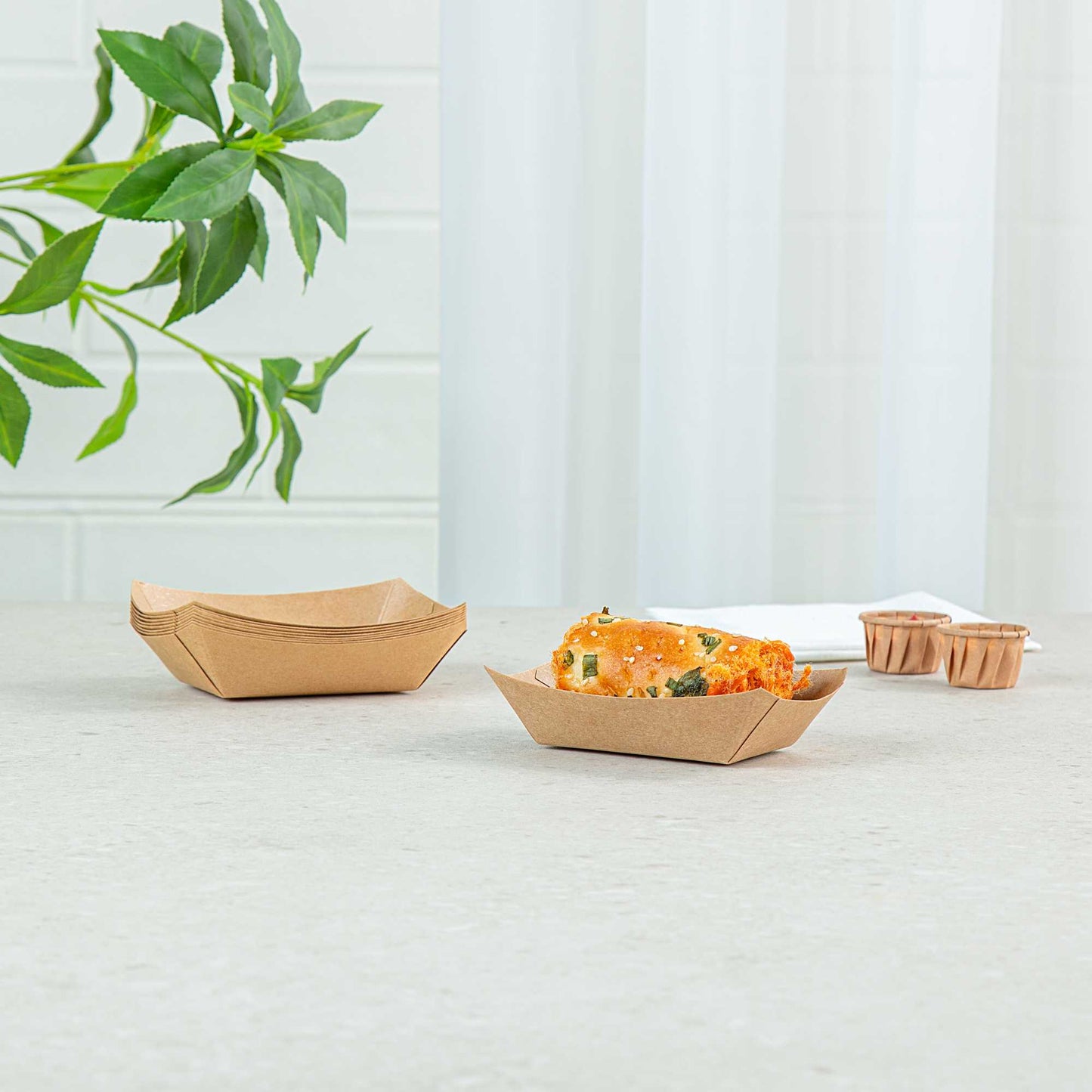 Bio Tek 4 oz Kraft Paper #25 Food Tray / Boat - 3" x 2" x 1" - 50 count box