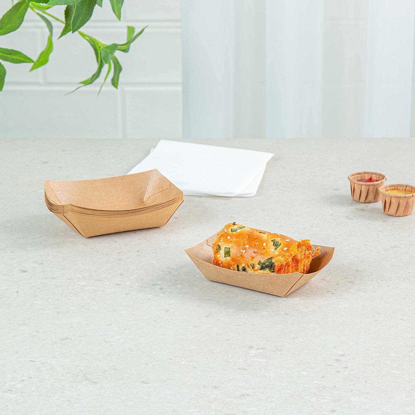 Bio Tek 4 oz Kraft Paper #25 Food Tray / Boat - 3" x 2" x 1" - 50 count box