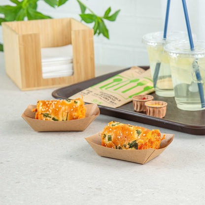 Bio Tek 4 oz Kraft Paper #25 Food Tray / Boat - 3" x 2" x 1" - 400 count box