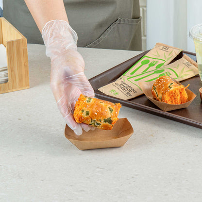 Bio Tek 4 oz Kraft Paper #25 Food Tray / Boat - 3" x 2" x 1" - 400 count box