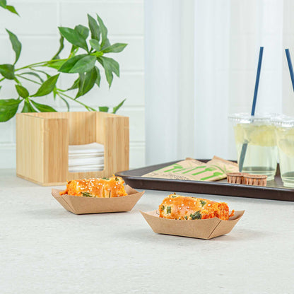 Bio Tek 4 oz Kraft Paper #25 Food Tray / Boat - 3" x 2" x 1" - 400 count box