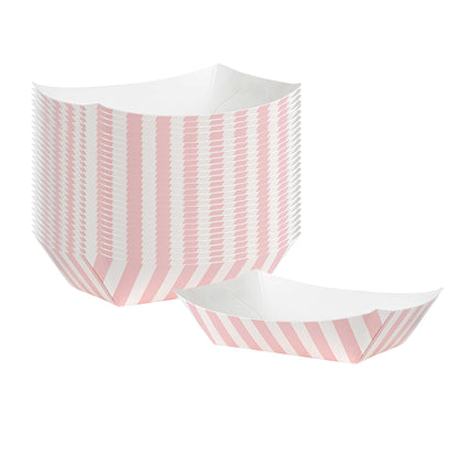 Bio Tek 4 oz Pink and White Stripe Paper #25 Food Tray / Boat - 3" x 2" x 1" - 400 count box