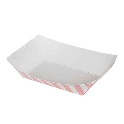 Bio Tek 4 oz Pink and White Stripe Paper #25 Food Tray / Boat - 3" x 2" x 1" - 50 count box