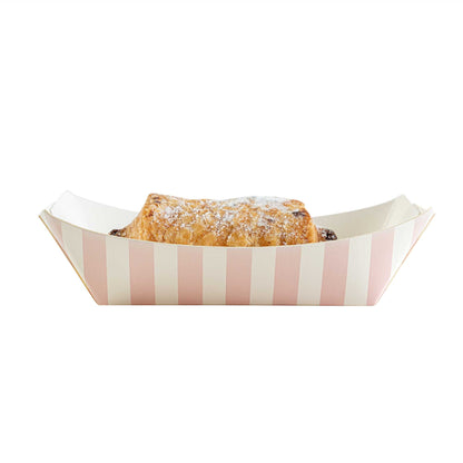 Bio Tek 4 oz Pink and White Stripe Paper #25 Food Tray / Boat - 3" x 2" x 1" - 400 count box