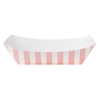 Bio Tek 4 oz Pink and White Stripe Paper #25 Food Tray / Boat - 3" x 2" x 1" - 400 count box