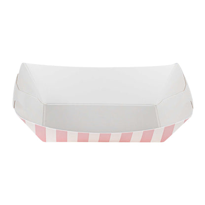 Bio Tek 4 oz Pink and White Stripe Paper #25 Food Tray / Boat - 3" x 2" x 1" - 400 count box