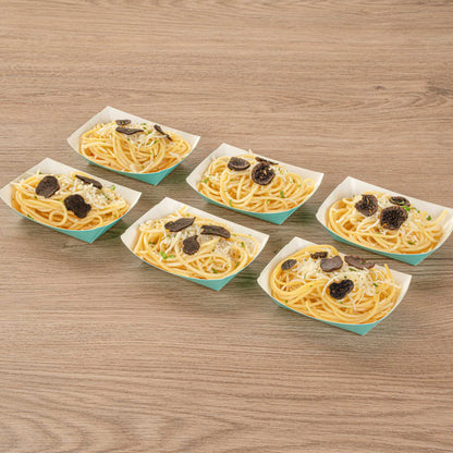 Bio Tek 4 oz Turquoise Paper #25 Food Tray / Boat - 3" x 2" x 1" - 400 count box