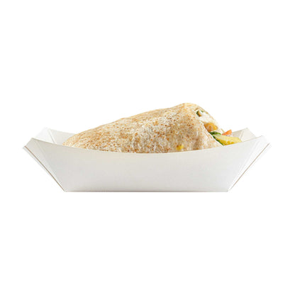 Bio Tek 4 oz White Paper #25 Food Tray / Boat - 3" x 2" x 1" - 50 count box