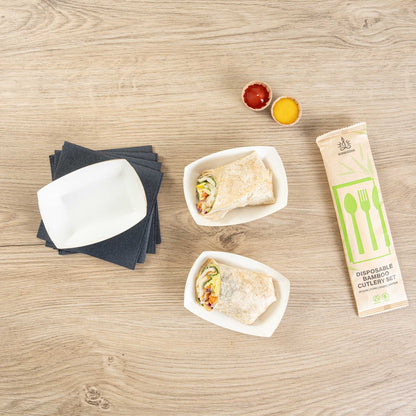 Bio Tek 4 oz White Paper #25 Food Tray / Boat - 3" x 2" x 1" - 50 count box