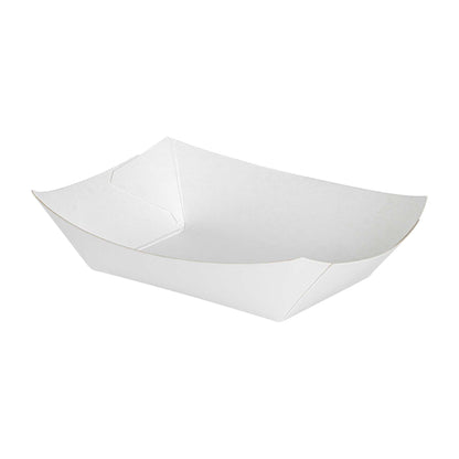 Bio Tek 4 oz White Paper #25 Food Tray / Boat - 3" x 2" x 1" - 400 count box