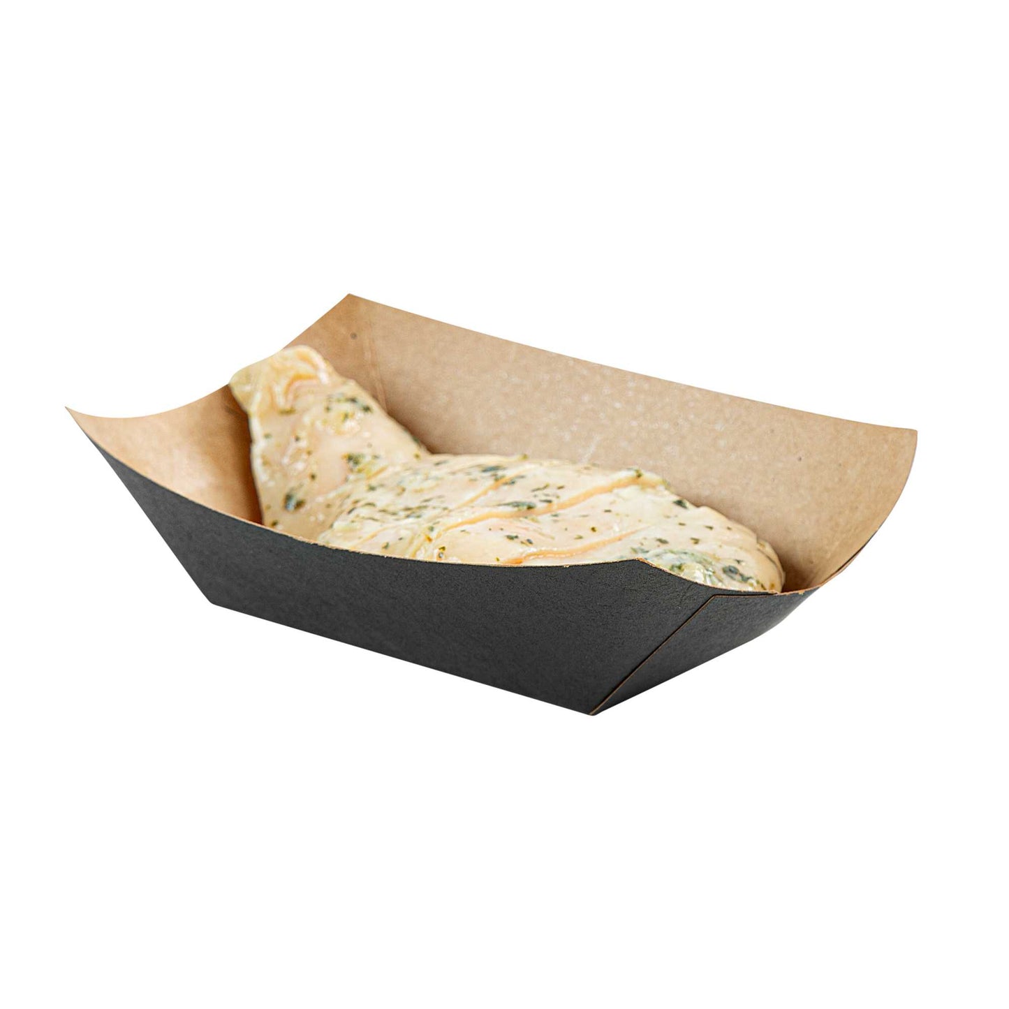 Bio Tek 6 oz Black Paper #40 Food Tray / Boat - 5" x 4" x 1 1/2" - 400 count box