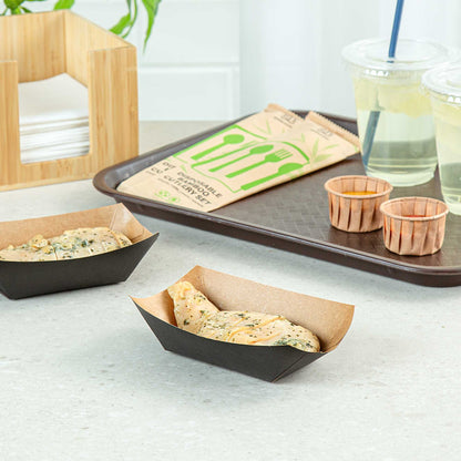 Bio Tek 6 oz Black Paper #40 Food Tray / Boat - 5" x 4" x 1 1/2" - 50 count box