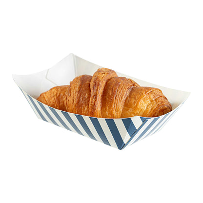 Bio Tek 6 oz Blue and White Stripe Paper #40 Food Tray / Boat - 5" x 4" x 1 1/2" - 50 count box