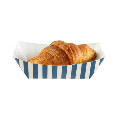 Bio Tek 6 oz Blue and White Stripe Paper #40 Food Tray / Boat - 5" x 4" x 1 1/2" - 50 count box