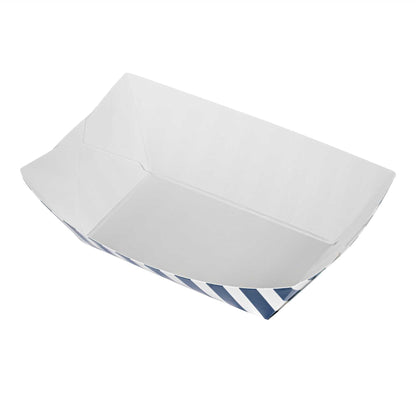 Bio Tek 6 oz Blue and White Stripe Paper #40 Food Tray / Boat - 5" x 4" x 1 1/2" - 50 count box
