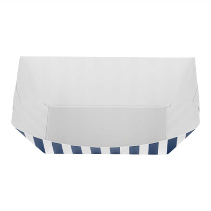 Bio Tek 6 oz Blue and White Stripe Paper #40 Food Tray / Boat - 5" x 4" x 1 1/2" - 50 count box