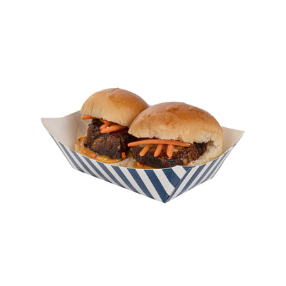 Bio Tek 6 oz Blue and White Stripe Paper #40 Food Tray / Boat - 5" x 4" x 1 1/2" - 400 count box
